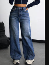 Dark Blue Elastic Hem Jeans