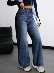 Dark Blue Elastic Hem Jeans