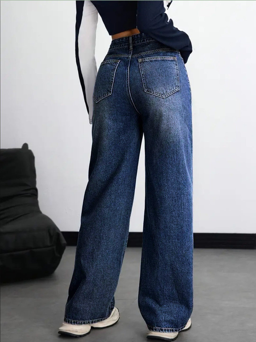 Dark Blue Elastic Hem Jeans