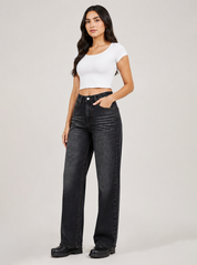 Black Acid Wash Wide Leg Jeans
