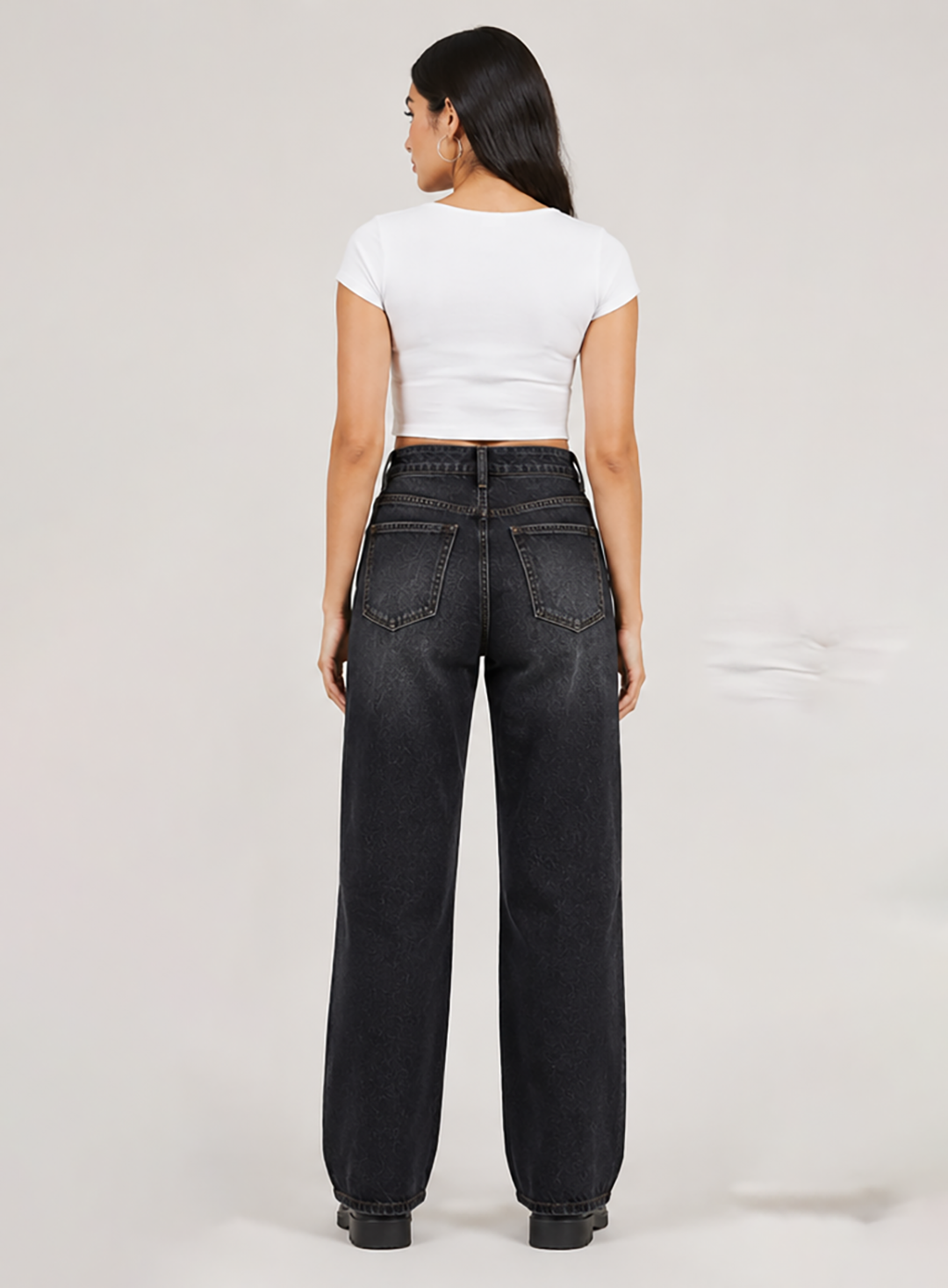 Black Acid Wash Wide Leg Jeans