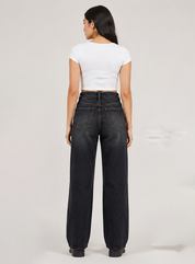 Black Acid Wash Wide Leg Jeans