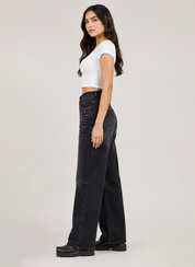 Black Acid Wash Wide Leg Jeans