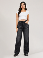 Black Acid Wash Wide Leg Jeans