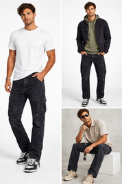 Men's Dark Wash Cargo Jeans