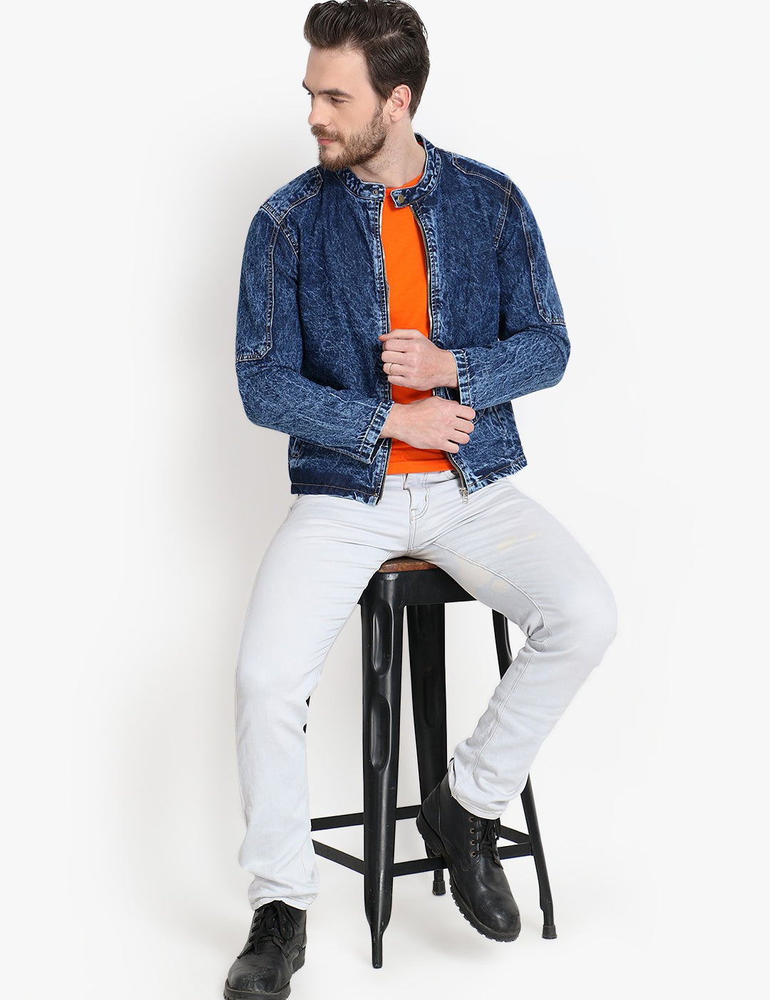 KOTTY Full Sleeve Washed Men Denim Jacket 