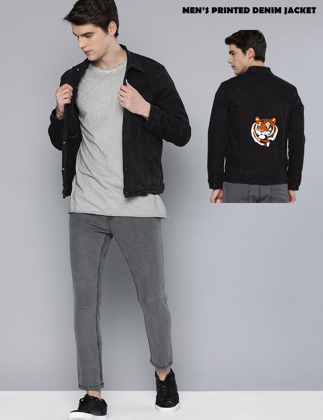 KOTTY Full Sleeve Animal Print Men Denim Jacket 
