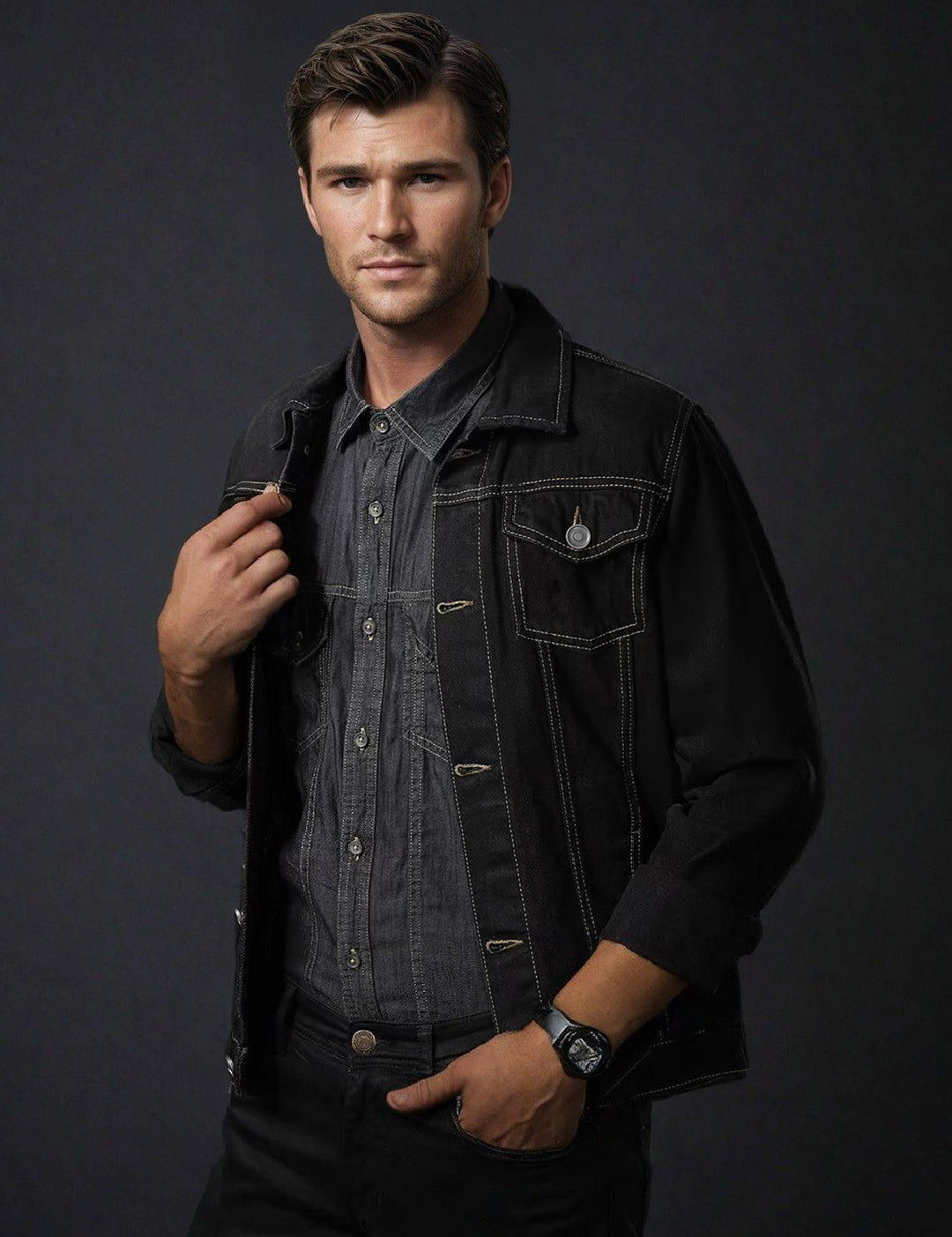 KOTTY Full Sleeve Solid Men Denim Jacket 
