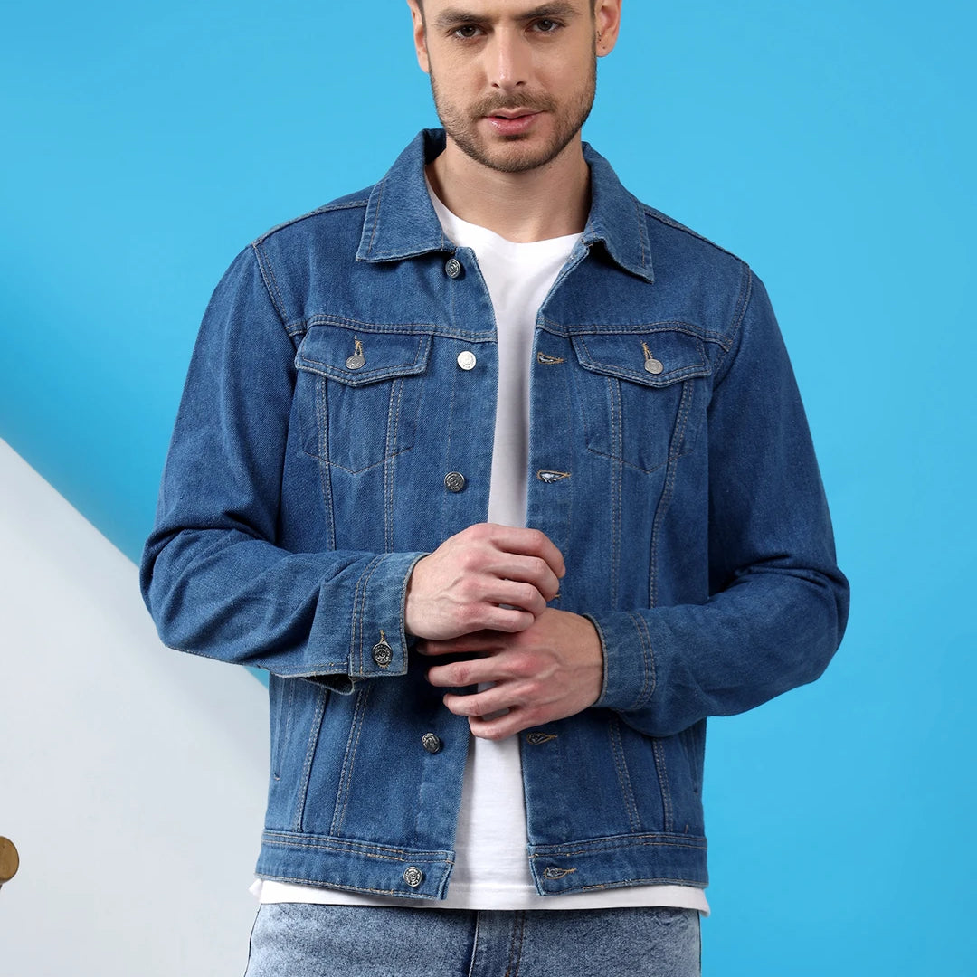 KOTTY Full Sleeve Solid Men Denim Jacket 