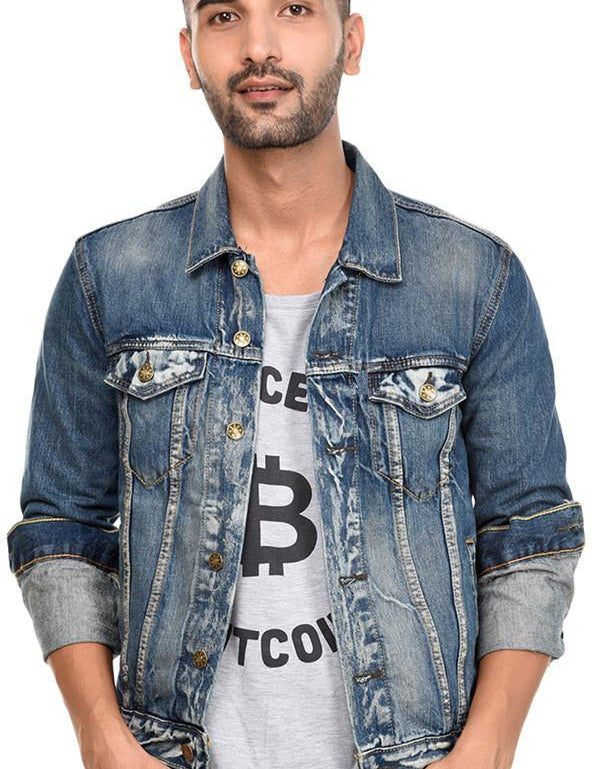 KOTTY Full Sleeve Solid Men Denim Jacket 