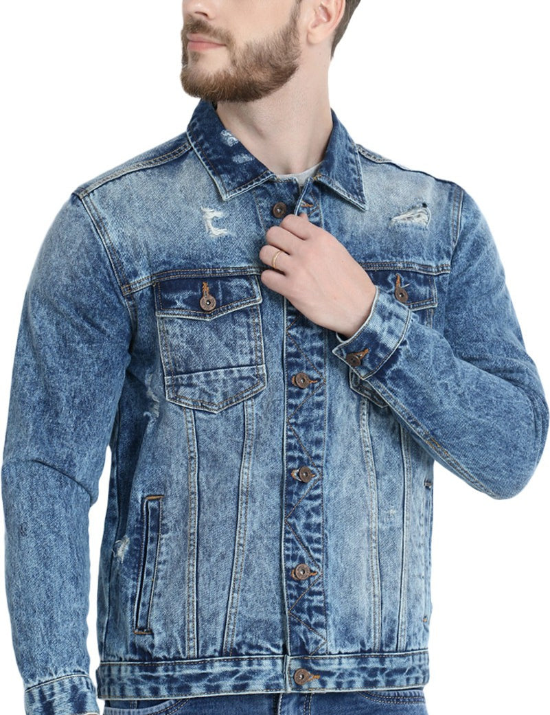 KOTTY Full Sleeve Washed Men Denim Jacket 