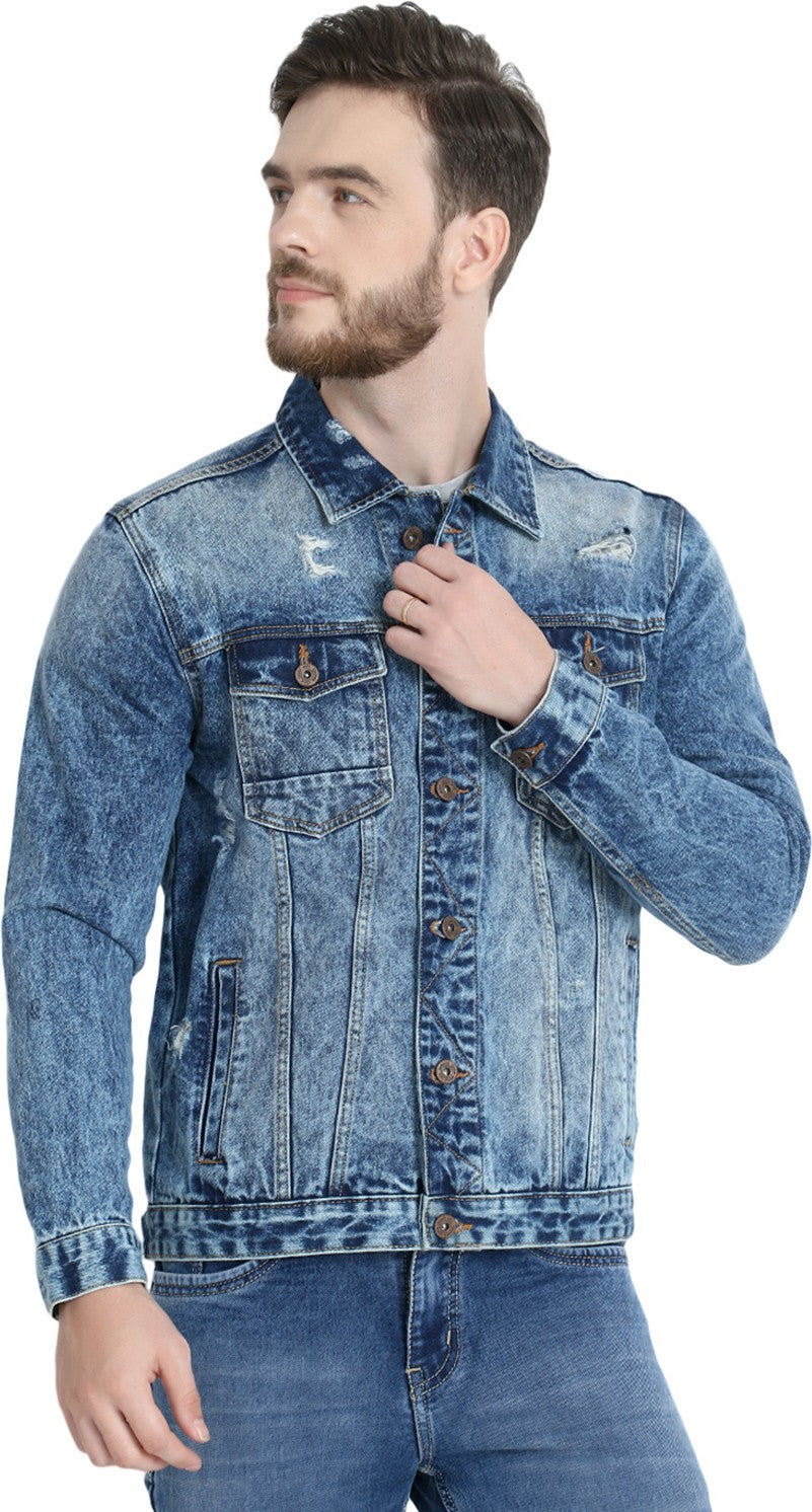 KOTTY Full Sleeve Washed Men Denim Jacket 