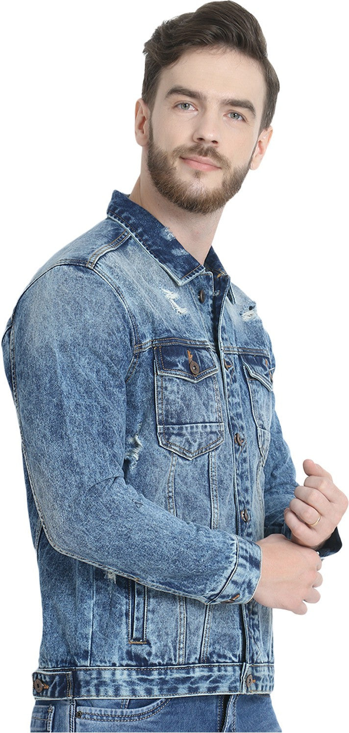 KOTTY Full Sleeve Washed Men Denim Jacket 