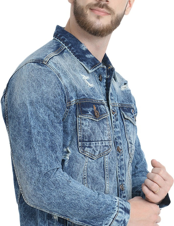 KOTTY Full Sleeve Washed Men Denim Jacket 