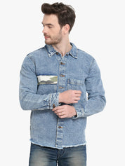 KOTTY Full Sleeve Washed, Printed Men Denim Jacket 
