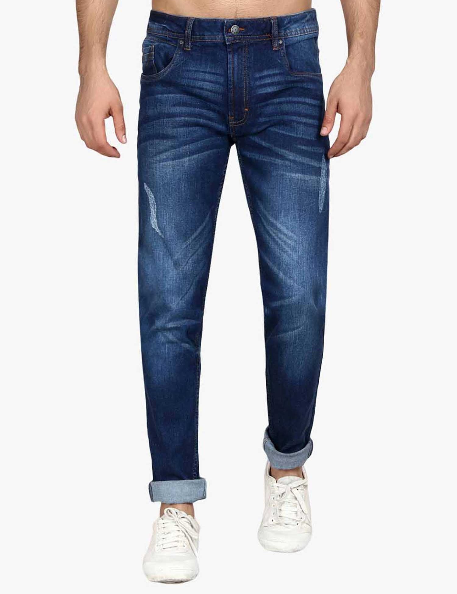 KOTTY Men's Solid Konkikyo Blue Button Slim Fit Jeans