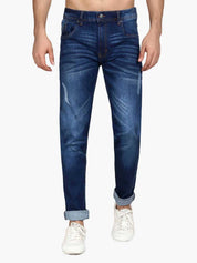 KOTTY Men's Solid Konkikyo Blue Button Slim Fit Jeans