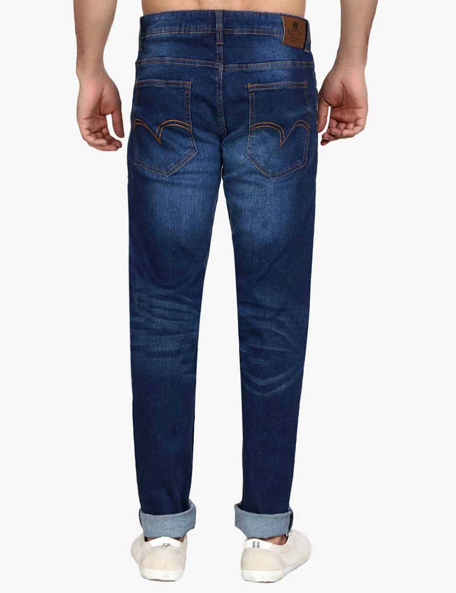 KOTTY Men's Solid Konkikyo Blue Button Slim Fit Jeans