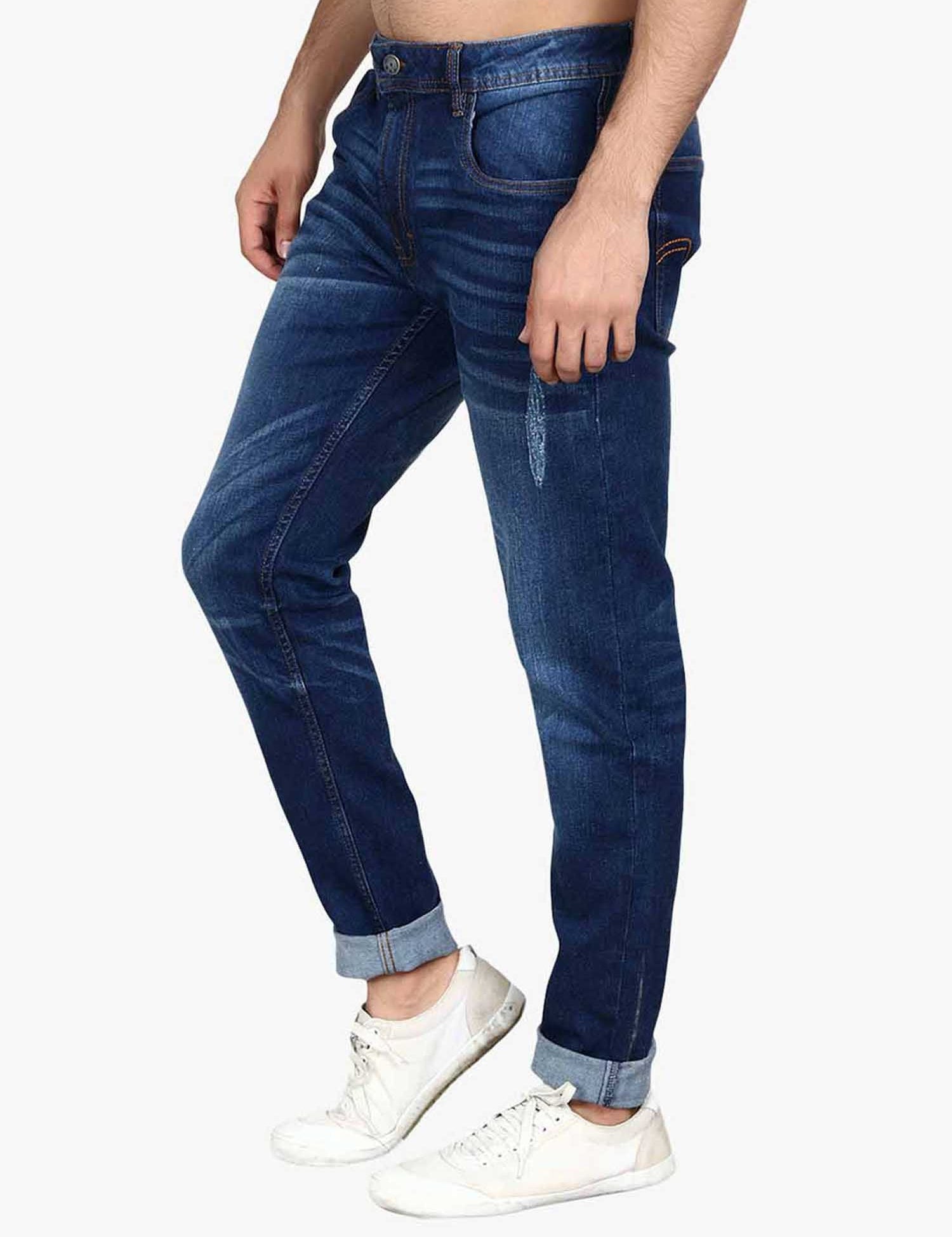 KOTTY Men's Solid Konkikyo Blue Button Slim Fit Jeans