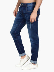KOTTY Men's Solid Konkikyo Blue Button Slim Fit Jeans