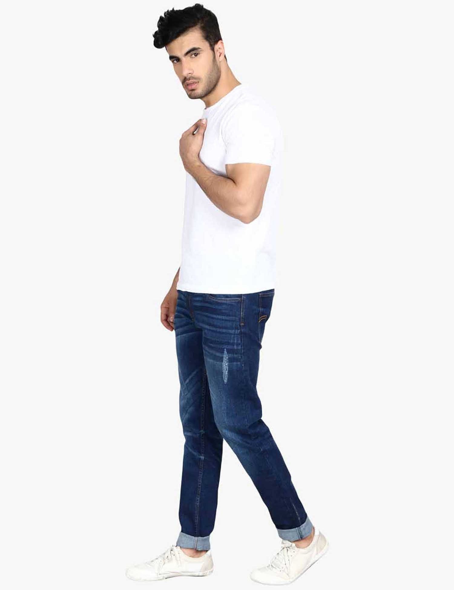KOTTY Men's Solid Konkikyo Blue Button Slim Fit Jeans
