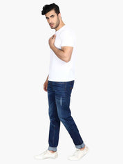 KOTTY Men's Solid Konkikyo Blue Button Slim Fit Jeans