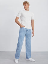 Men's Light Blue Wide Leg Denim Jeans Casual