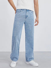 Men's Light Blue Wide Leg Denim Jeans Casual