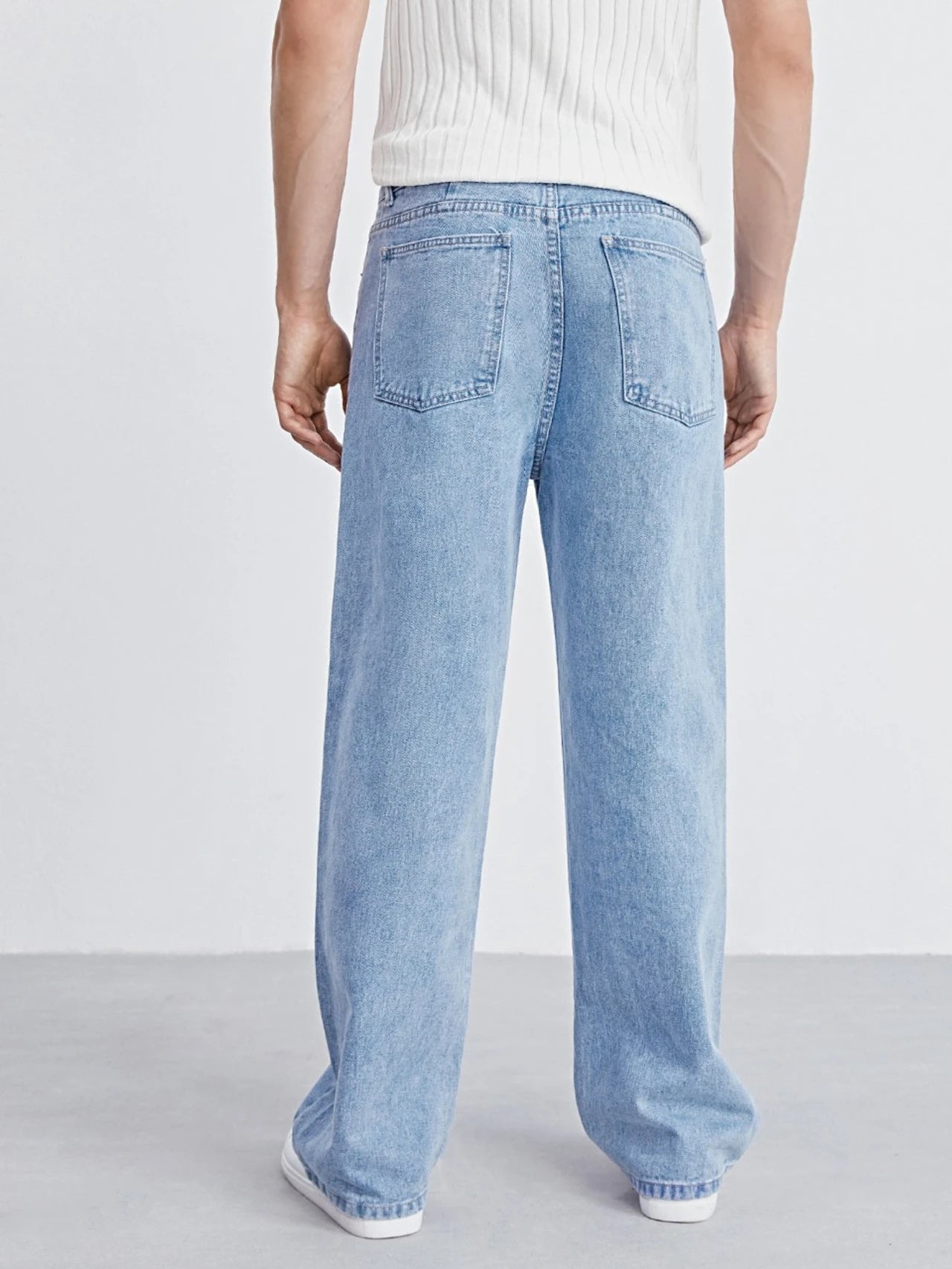 Men's Light Blue Wide Leg Denim Jeans Casual