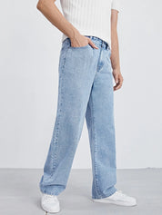 Men's Light Blue Wide Leg Denim Jeans Casual