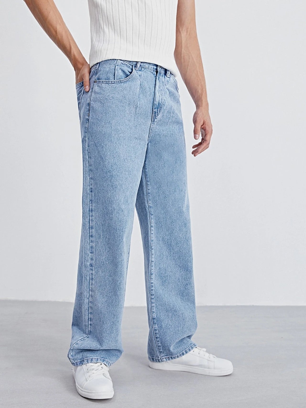 Men's Light Blue Wide Leg Denim Jeans Casual
