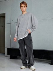 Men's Grey Washed Baggy Cargo Wide Leg Jeans