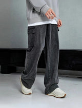 Men's Grey Washed Baggy Cargo Wide Leg Jeans