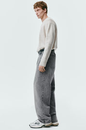 Men’s Grey Washed Wide Leg Jeans