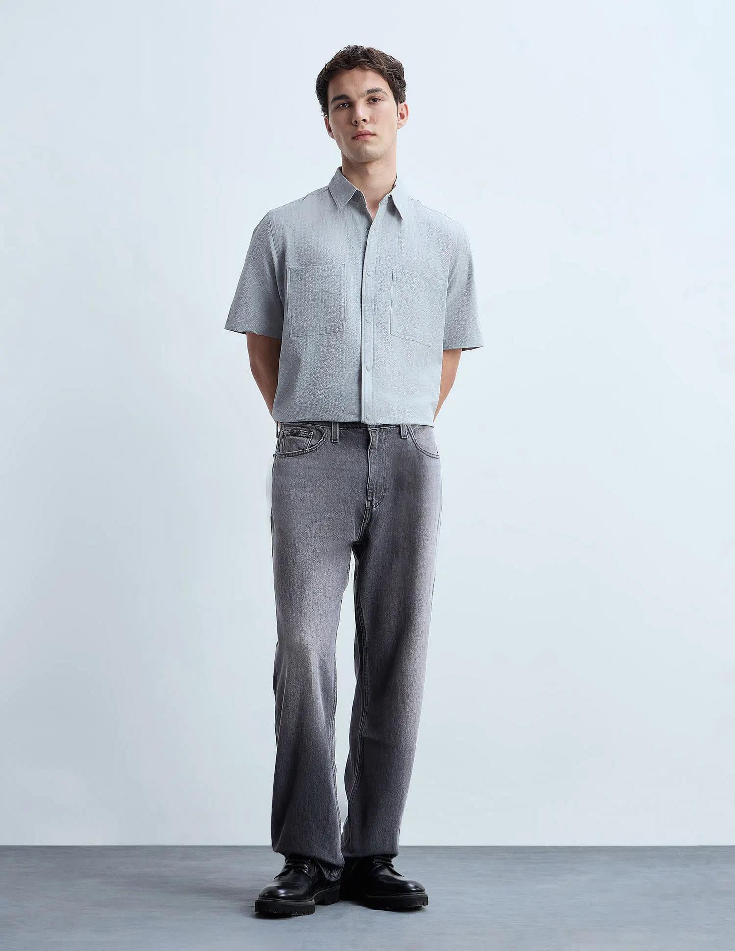 Men’s Grey Washed Straight Leg Jeans