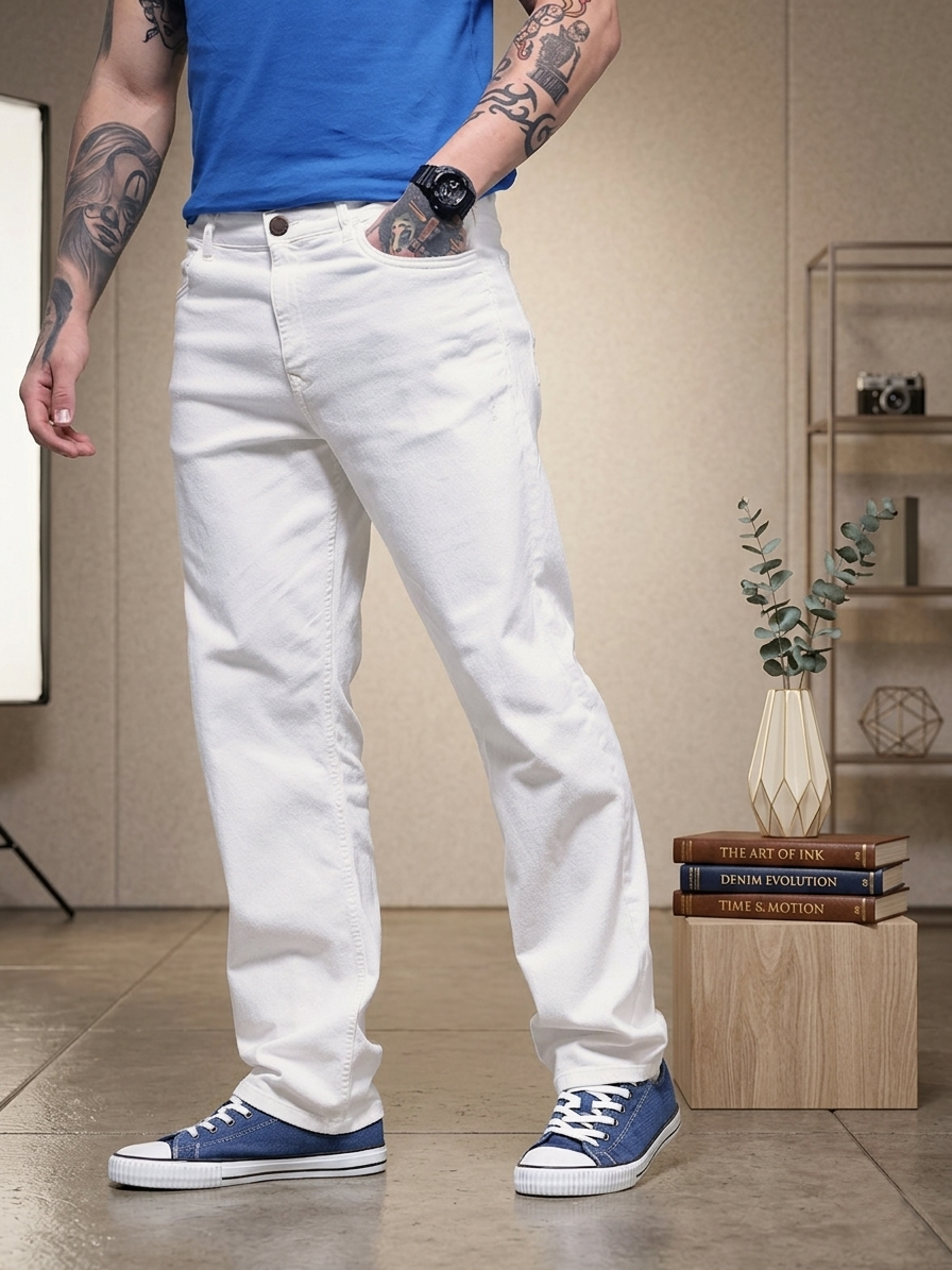 Men White Slim Fit Stretch Denim Jeans