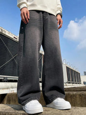 Men loose fit Washed denim jeans