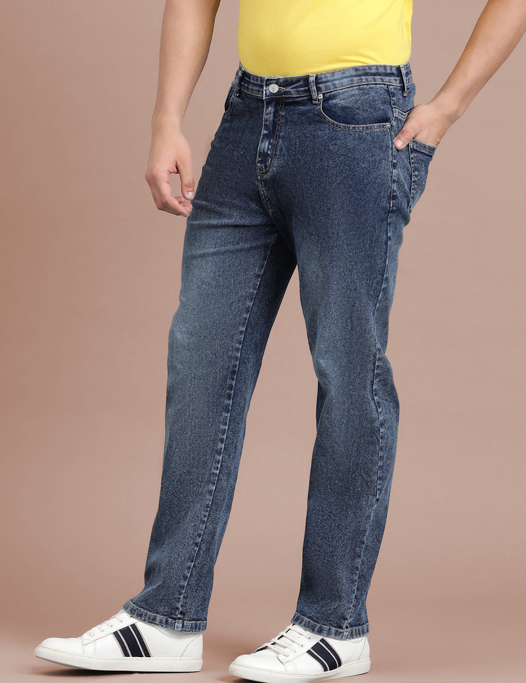 KOTTY Men's Mid Rise Solid Jeans Turquoise Blue