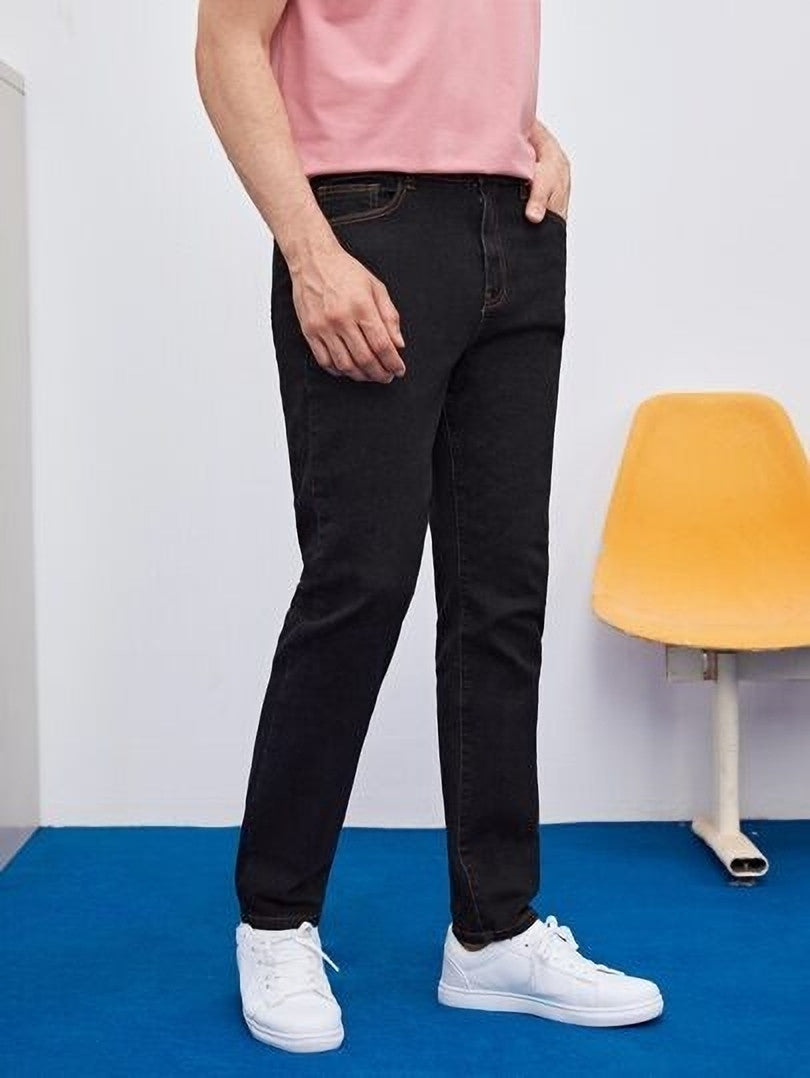 KOTTY Men's Solid Mid Rise Comfortable and Strechable Stylish Jeans