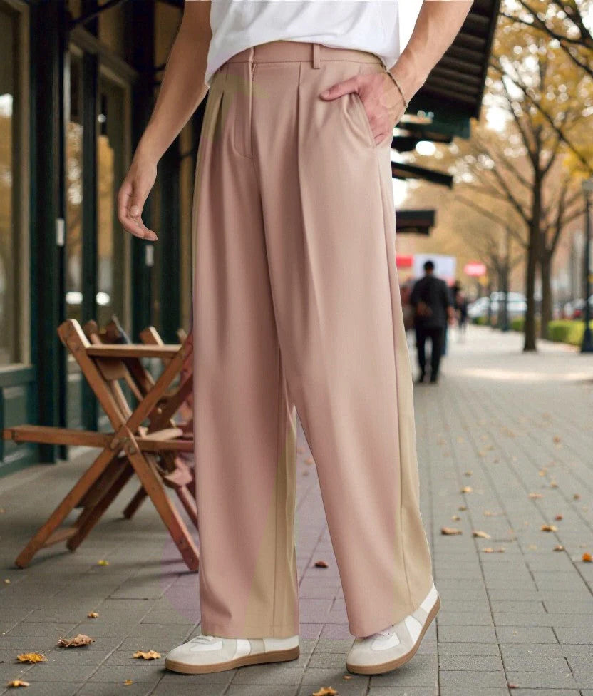 Men's Dusty Pink Pleated Formal Trousers