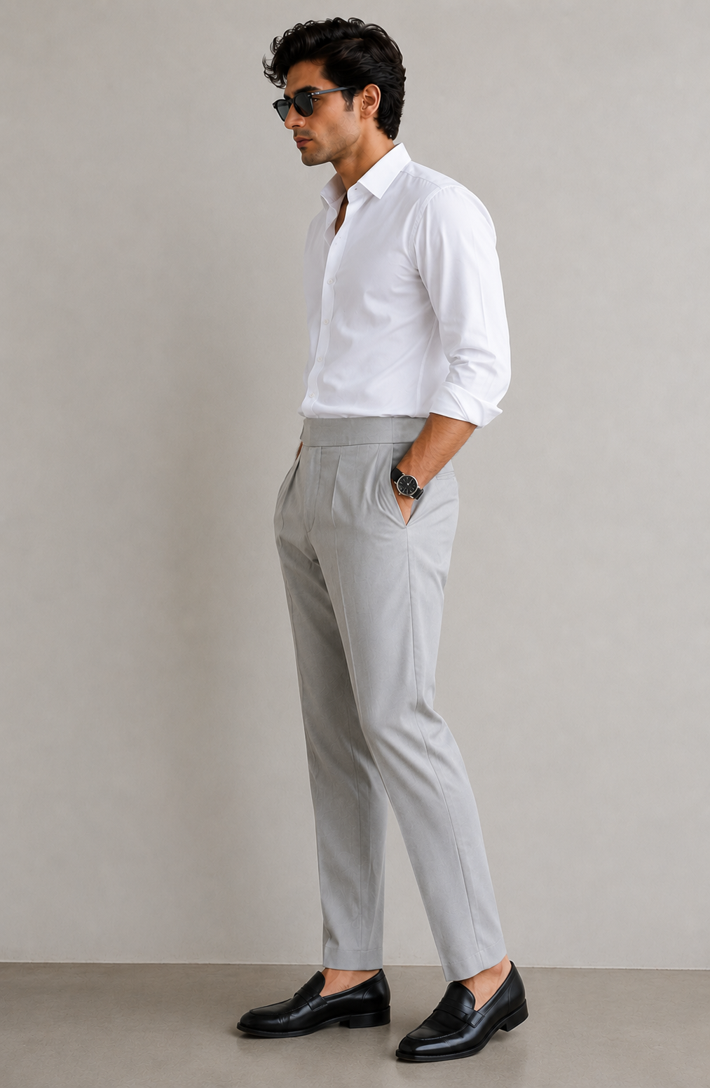 Men's Light Mauve Pleated Formal Trousers