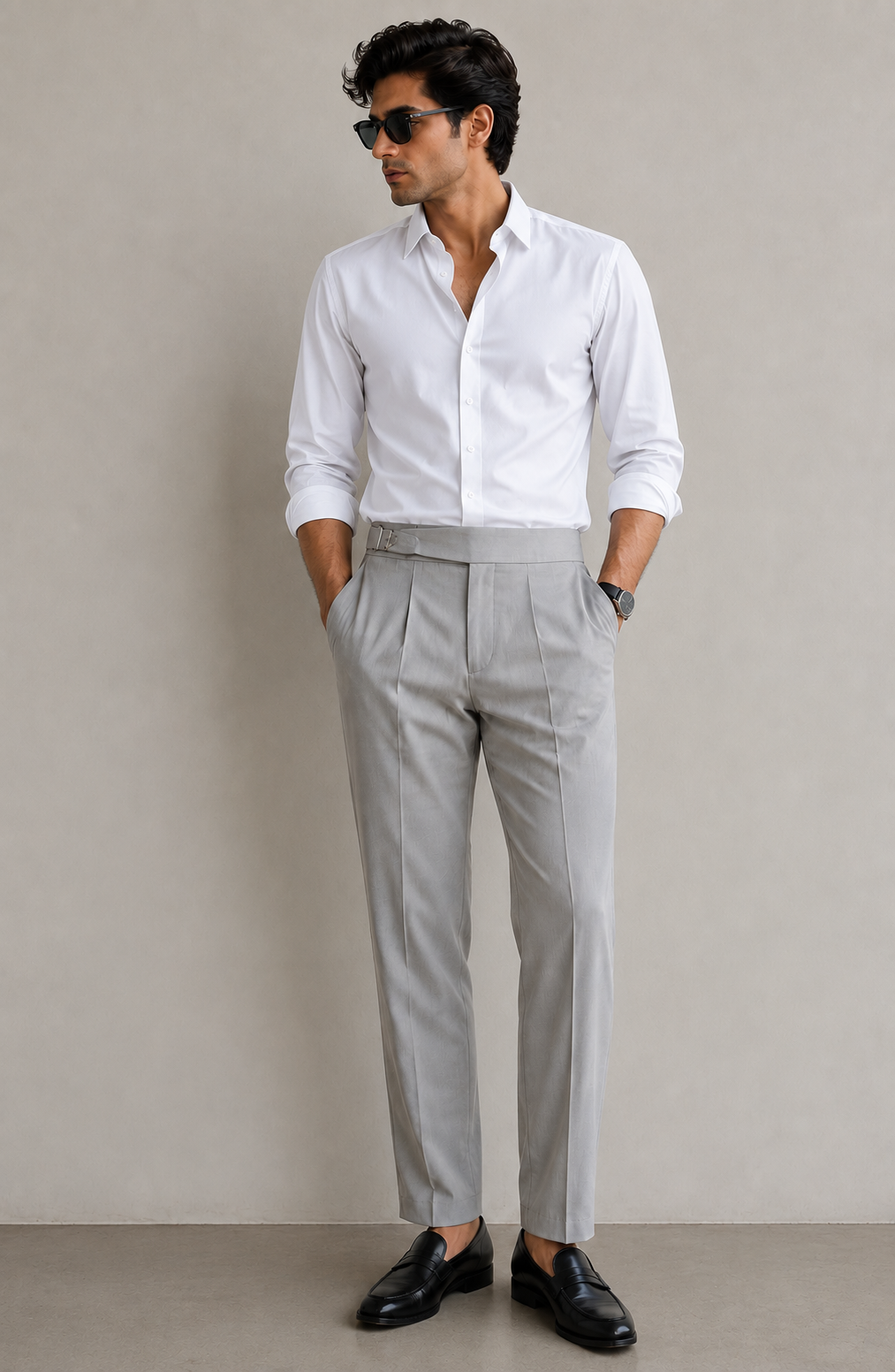 Men's Light Mauve Pleated Formal Trousers