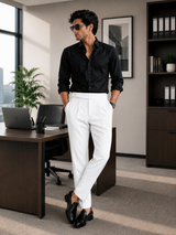 Men's White Pleated Dress Trousers