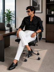 Men's White Pleated Dress Trousers