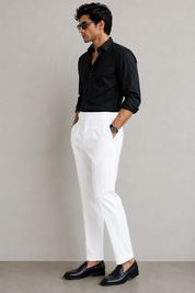 Men's White Pleated Dress Trousers