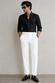 Men's White Pleated Dress Trousers
