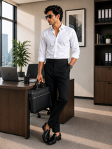 Men's Black Pleated Formal Trousers
