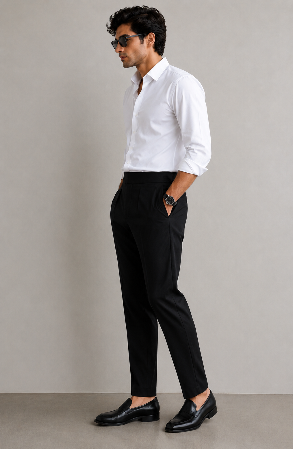 Men's Black Pleated Formal Trousers