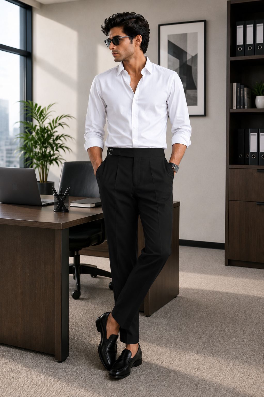 Men's Black Pleated Formal Trousers
