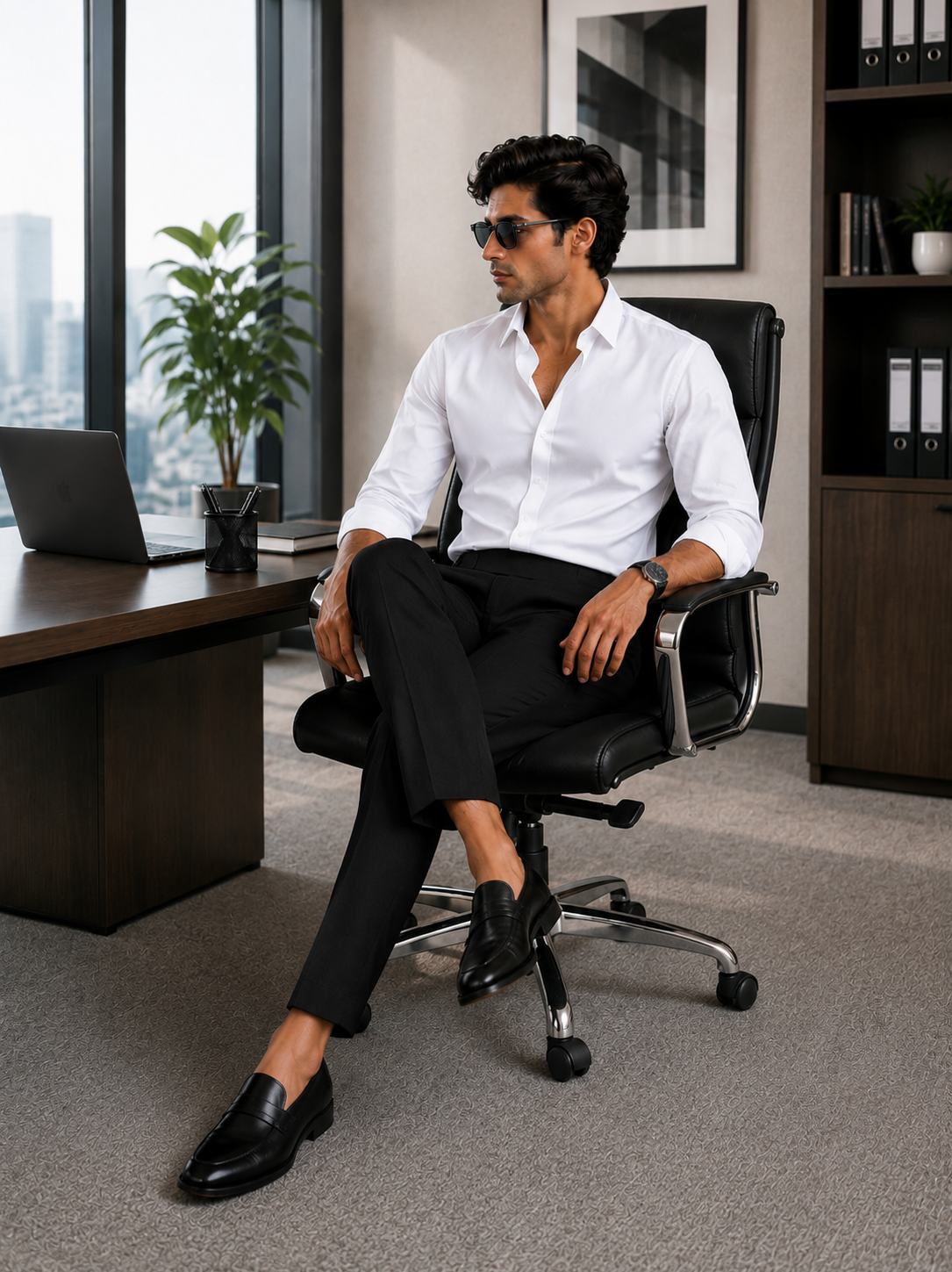 Men's Black Pleated Formal Trousers